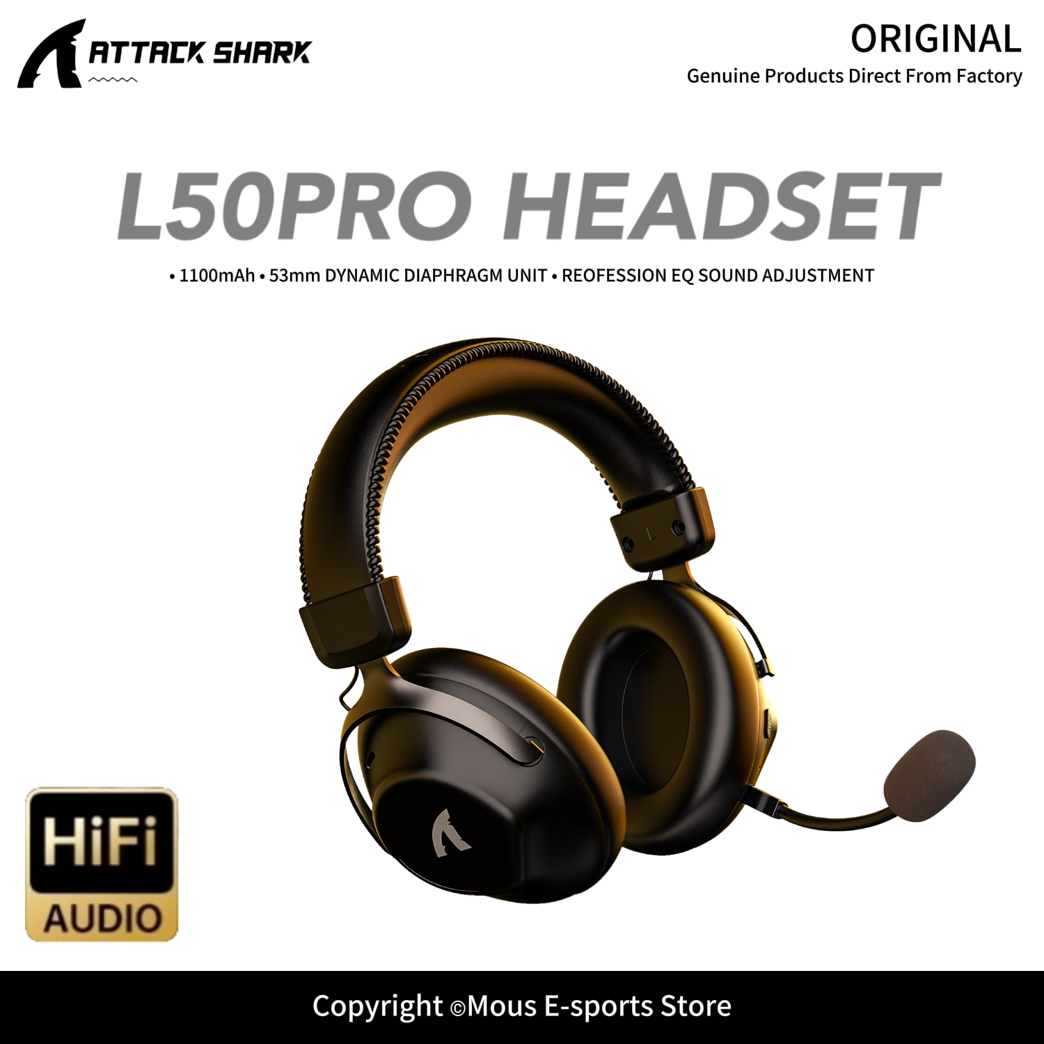 Esports Gaming Gear - ATTACK SHARK L50PRO, Çıkarılabilir Mikrofonlu, Üç
